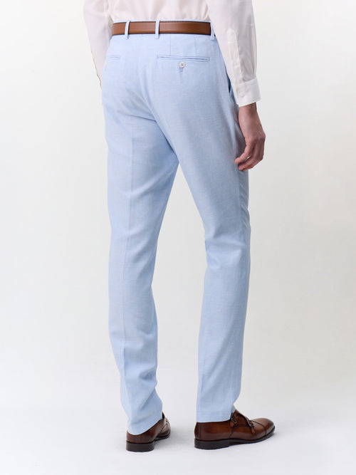 Pantalon coordonnable slim en lin et coton bleu ciel - 2 - Father & Sons   - 19 