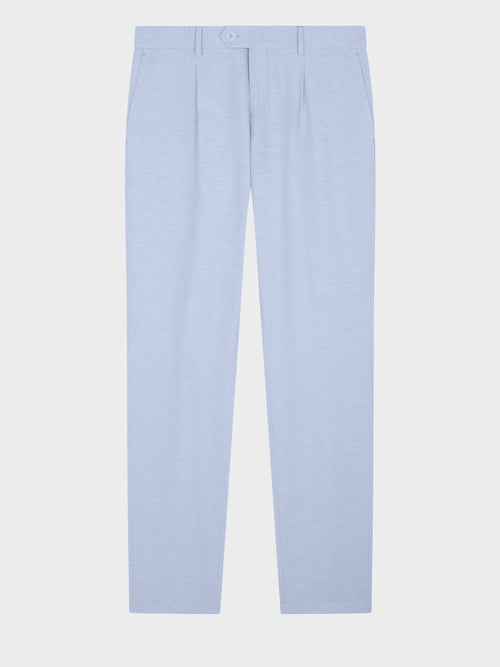 Pantalon coordonnable slim en lin et coton bleu ciel - 1 - Father & Sons   - 8 