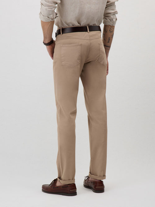 Pantalon casual slack regular en coton stretch marron - 2 - Father & Sons   - 16 