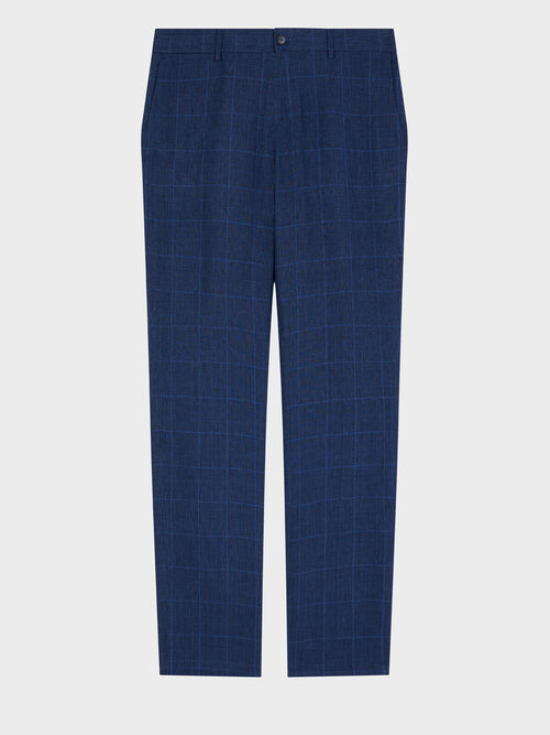Pantalon coordonnable slim en lin bleu indigo Prince de Galles - Father & Sons   - 4 