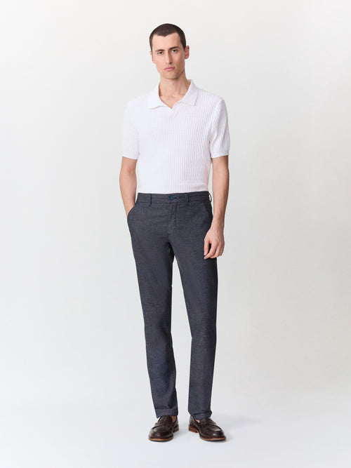 Chino slack semi regular en coton mélangé bleu indigo - Father & Sons   - 4 