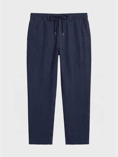 Pantalon casual semi regular en lin bleu indigo - Father & Sons   - 1 