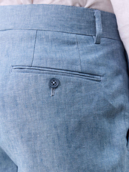 Pantalon coordonnable slim en lin bleu jeans - Father & Sons   - 3 