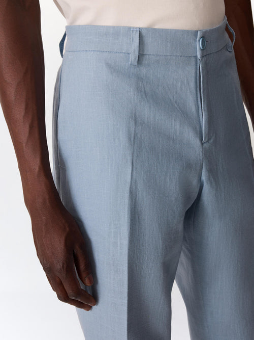 Pantalon coordonnable slim en lin et coton bleu jeans - Father & Sons   - 3 