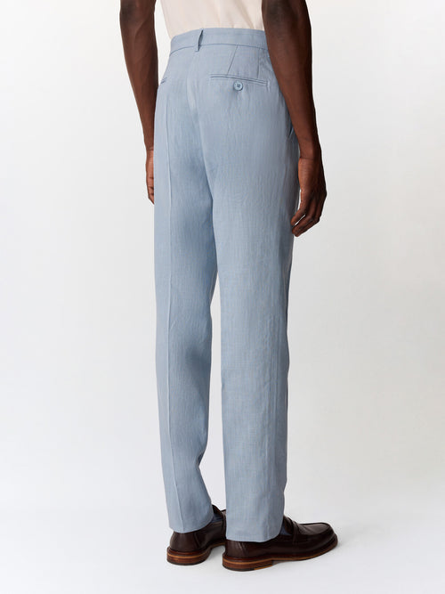 Pantalon coordonnable slim en lin et coton bleu jeans - 2 - Father & Sons   - 17 