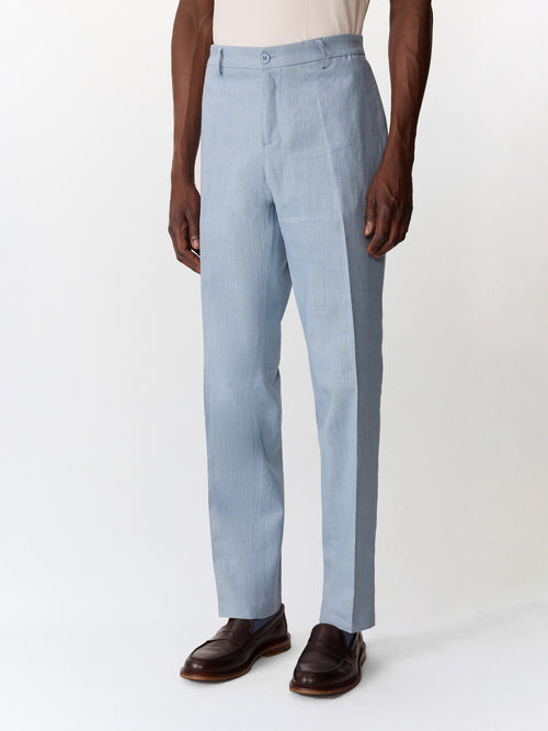 Pantalon coordonnable slim en lin et coton bleu jeans - 1 - Father & Sons   - 17 