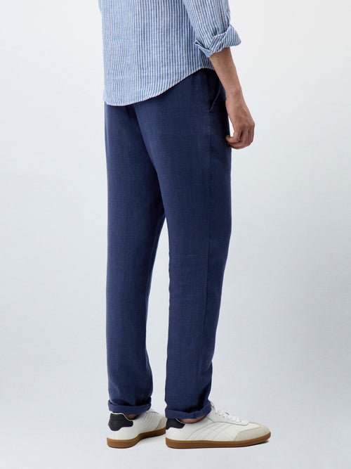 Pantalon casual regular en lin bleu jeans - 2 - Father & Sons   - 17 