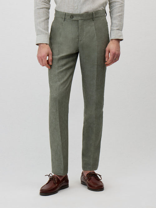 Pantalon coordonnable Slim en lin kaki - 1 - Father & Sons   - 15 