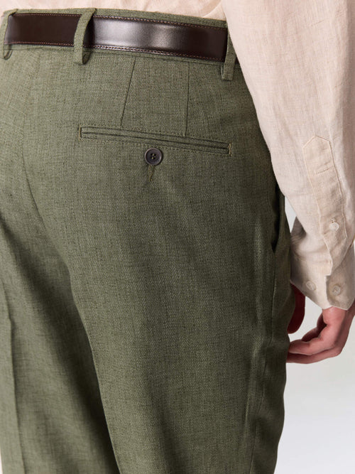 Pantalon coordonnable slim en coton et lin kaki - Father & Sons   - 3 