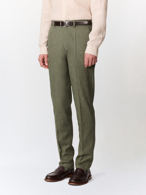 Pantalon coordonnable slim en coton et lin kaki - Father & Sons   -  