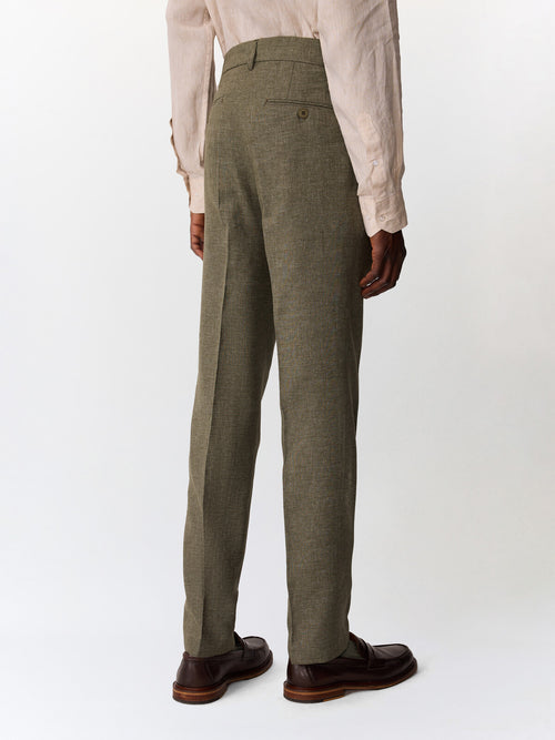 Pantalon coordonnable slim en lin mélangé kaki - 2 - Father & Sons   - 16 