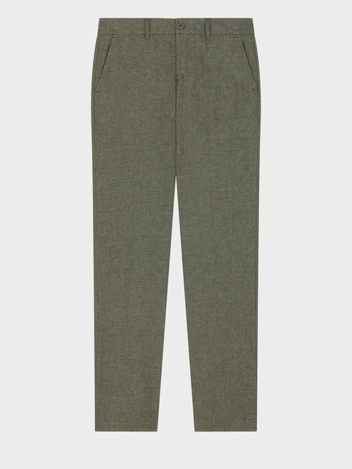 Pantalon coordonnable slim en lin mélangé kaki - Father & Sons   - 1 