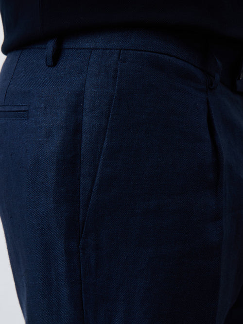 Pantalon coordonnable Slim en lin bleu marine - Father & Sons   - 3 