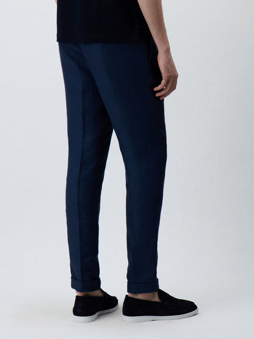 Pantalon coordonnable Slim en lin bleu marine - Father & Sons   - 2 
