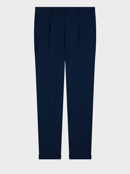 Pantalon coordonnable Slim en lin bleu marine - Father & Sons   - 4 