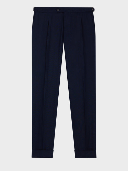 Pantalon coordonnable slim en lin mélangé bleu marine - Father & Sons   - 5 