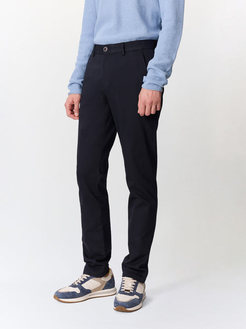 Chino slack semi regular en coton stretch bleu marine - 1 - Father & Sons   - 4 