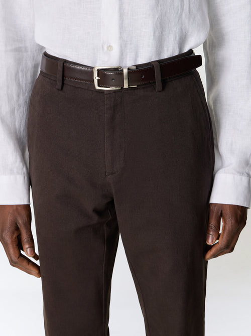 Chino slack slim en coton stretch marron - Father & Sons   - 3 