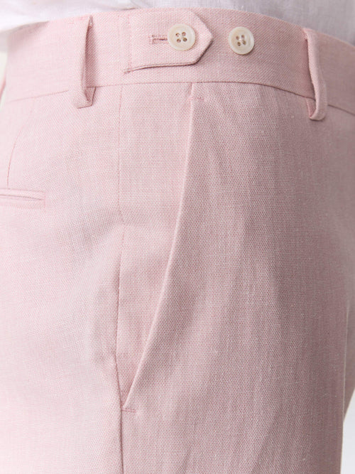 Pantalon coordonnable slim en coton et lin rose pâle - Father & Sons   - 3 