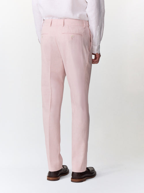 Pantalon coordonnable slim en coton et lin rose pâle - 2 - Father & Sons   - 15 