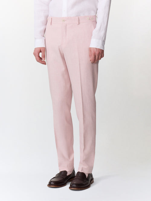 Pantalon coordonnable slim en coton et lin rose pâle - 1 - Father & Sons   - 15 
