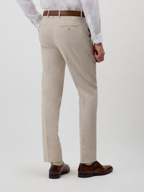Pantalon coordonnable Slim en lin et coton beiges Prince de Galles - 2 - Father & Sons   - 12 