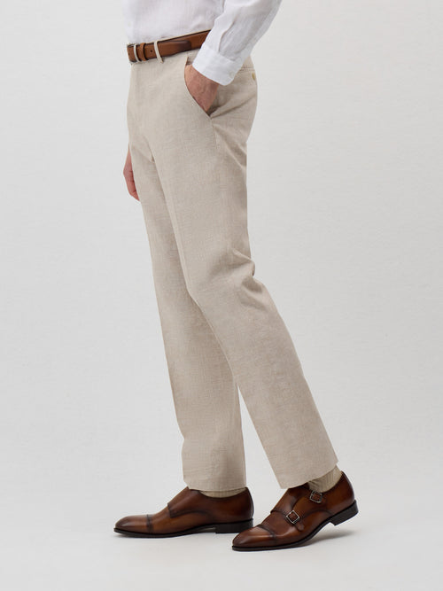 Pantalon coordonnable Slim en lin et coton beiges Prince de Galles - 1 - Father & Sons   - 12 