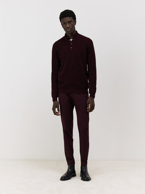 Chino slack skinny 7/8 en coton mélangé bordeaux - Father & Sons   - 5 