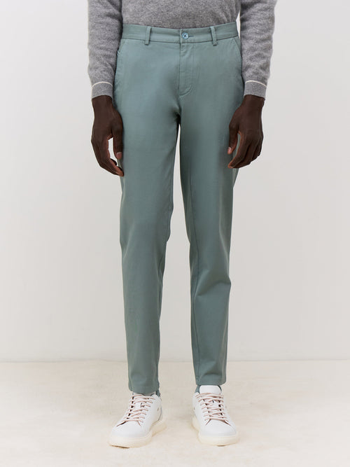 Chino slack skinny 7/8 en coton stretch vert d'eau - 1 - Father & Sons   - 9 