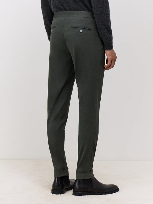 Chino slack skinny 7/8 en coton mélangé olive - 2 - Father & Sons   - 3 