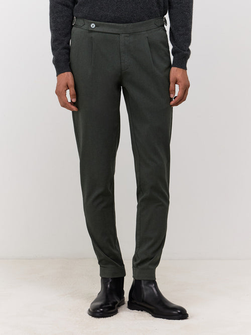 Chino slack skinny 7/8 en coton mélangé olive - 1 - Father & Sons   - 3 