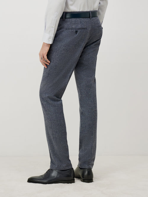 Pantalon coordonnable Slim en laine mélangée bleu turquin Prince de Galles - Father & Sons   - 2 