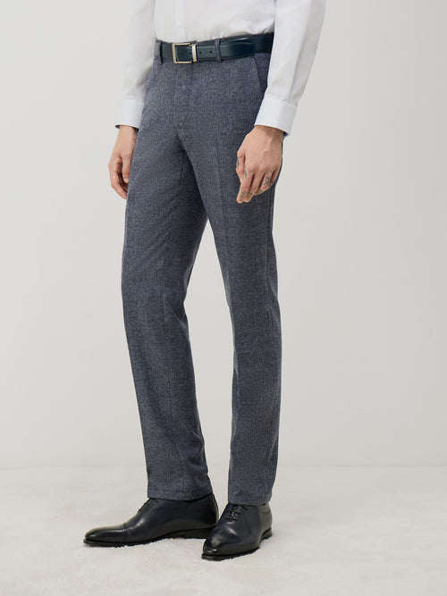 Pantalon coordonnable Slim en laine mélangée bleu turquin Prince de Galles - Father & Sons   -  