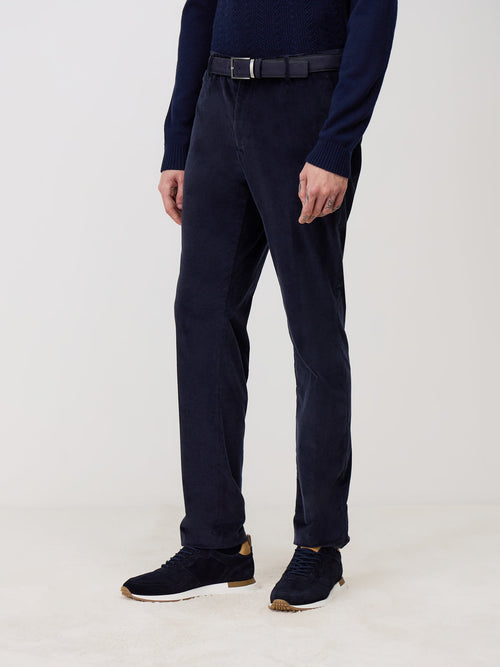 Pantalon coordonnable Slim en velours côtelé bleu marine - 1 - Father & Sons   - 16 