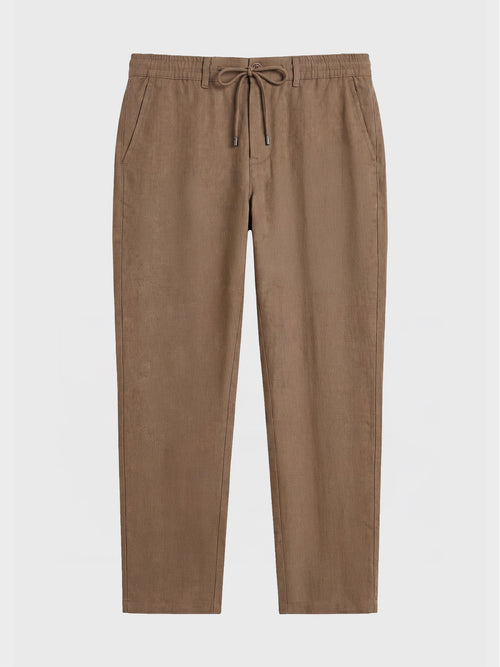 Pantalon casual semi regular en lin marron - Father & Sons   - 1 