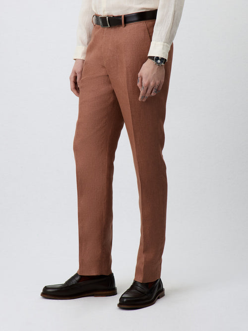 Pantalon coordonnable Slim en lin terracotta - Father & Sons   - 1 