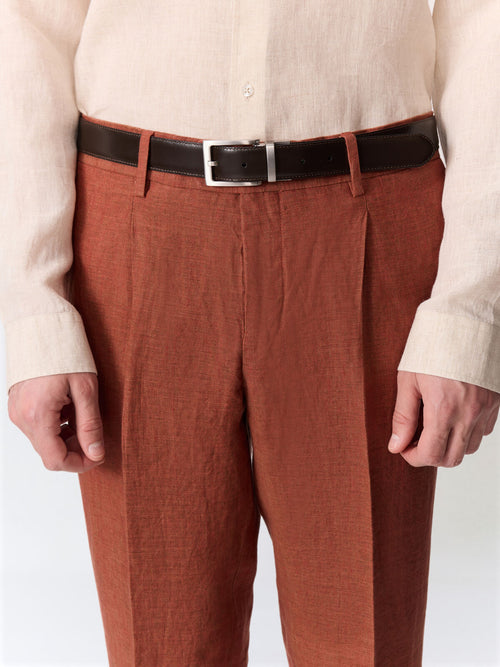 Pantalon coordonnable slim en lin terracotta - Father & Sons   - 3 