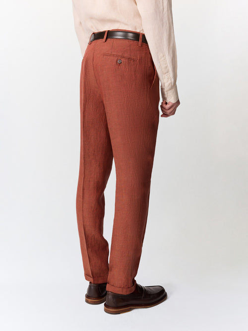Pantalon coordonnable slim en lin terracotta - Father & Sons   - 2 