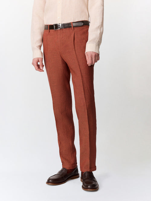 Pantalon coordonnable slim en lin terracotta - Father & Sons   -  