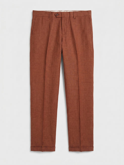 Pantalon coordonnable slim en lin terracotta - Father & Sons   - 4 