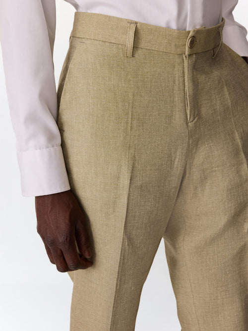 Pantalon coordonnable slim en lin et coton vert d'eau - Father & Sons   - 3 