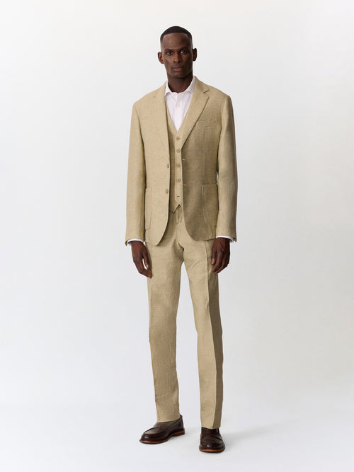 Pantalon coordonnable slim en lin et coton vert d'eau - Father & Sons   - 4 