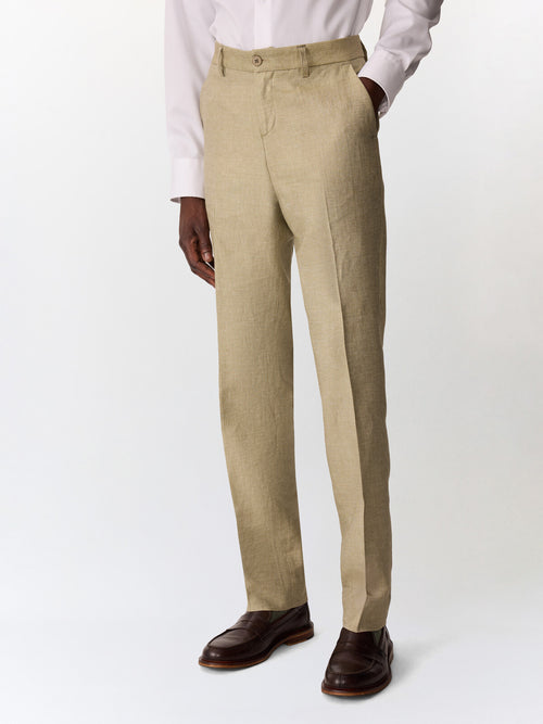 Pantalon coordonnable slim en lin et coton vert d'eau - 1 - Father & Sons   - 2 