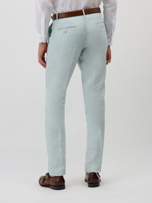 Pantalon coordonnable Slim en lin vert d'eau - Father & Sons   - 2 