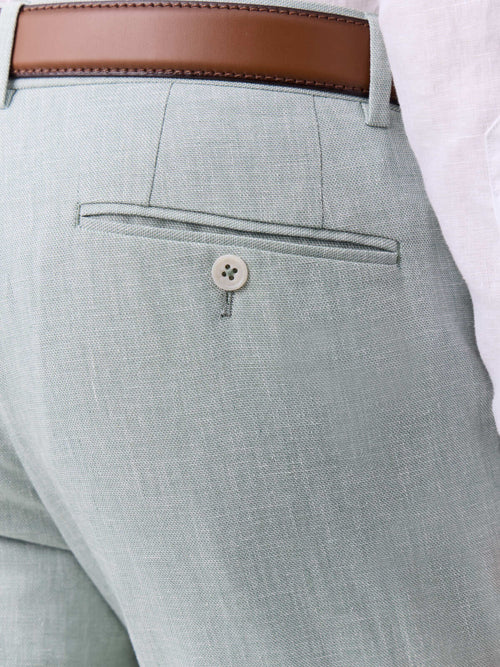 Pantalon coordonnable slim en coton et lin vert d'eau - Father & Sons   - 3 