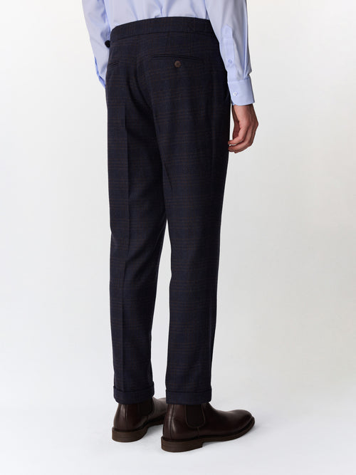 Pantalon coordonnable slim en laine mélangée bleu indigo Prince de Galles - Father & Sons   - 2 