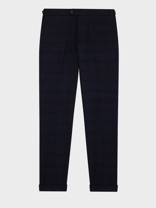 Pantalon coordonnable slim en laine mélangée bleu indigo Prince de Galles - Father & Sons   - 4 