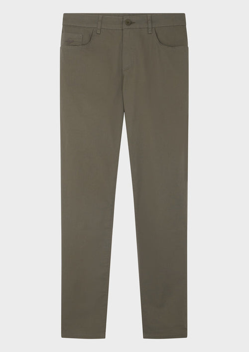 Pantalon casual skinny 7/8 en coton stretch uni kaki - 1 - Father & Sons   - 16 