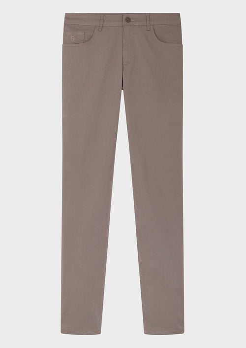 Pantalon casual skinny en coton stretch uni taupe - 1 - Father & Sons   - 18 