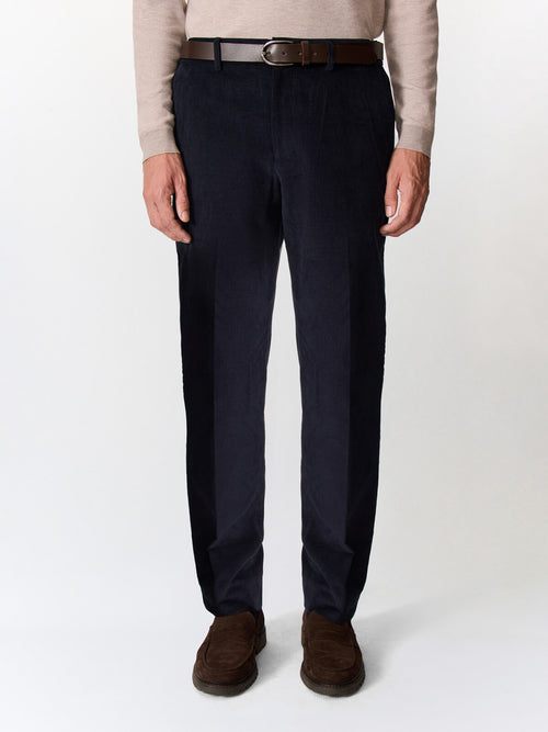 Chino slack regular en velours côtelé bleu marine - Father & Sons   - 1 